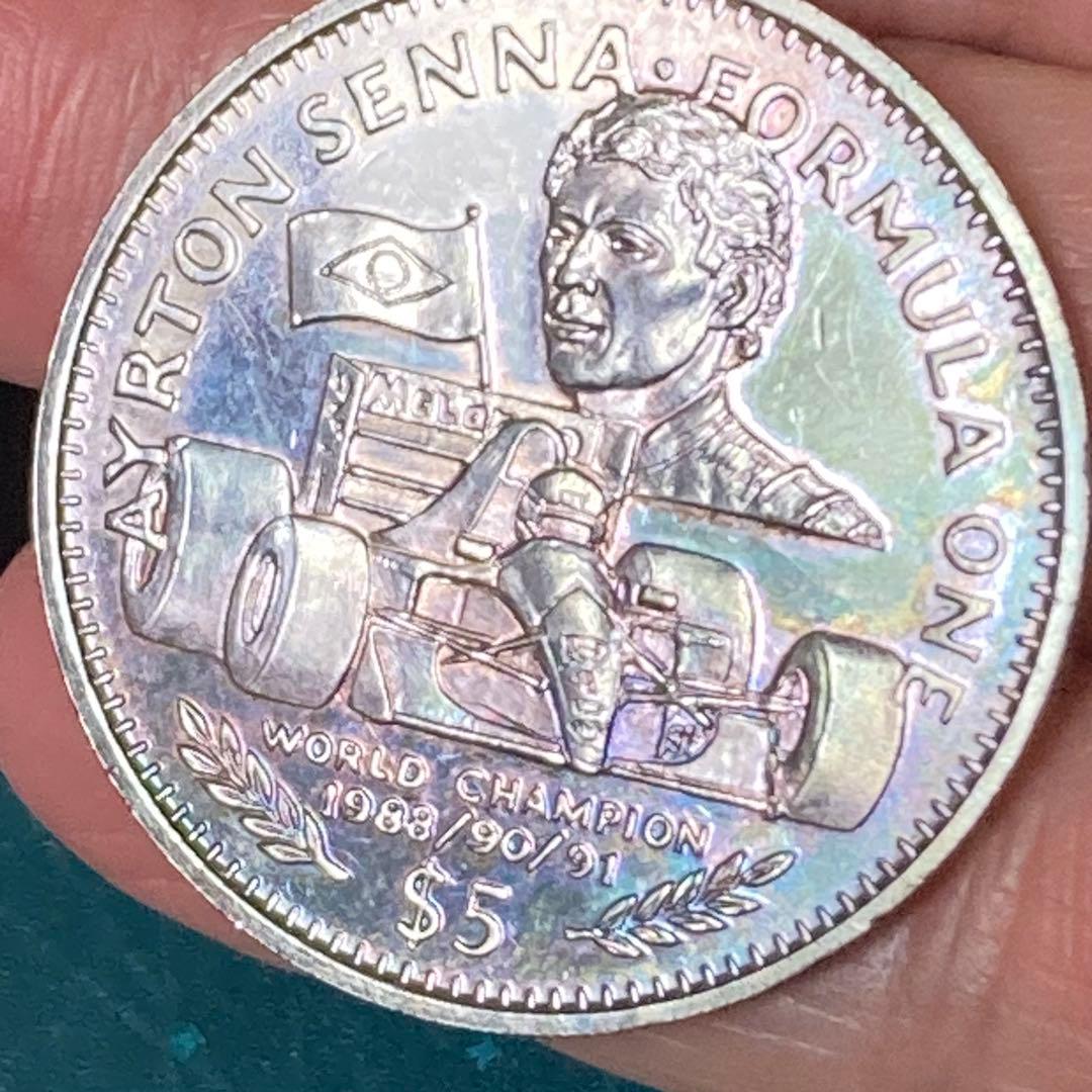 【H1787】純銀 アイルトンセナ 5ドル硬貨 1992年 ネックレス
