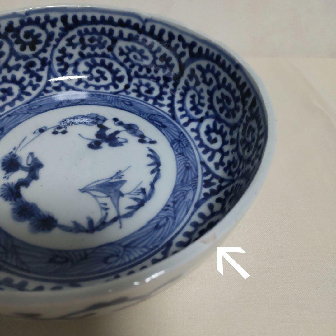 古伊万里 染付 たこ唐草 なます皿(2客) 富貴長春 時代物 骨董