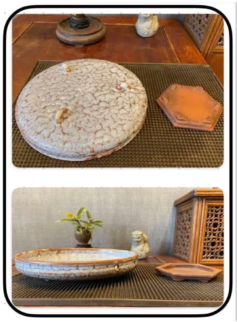 【伝統工芸士 佐藤康元】美品・志野流貫入 大皿＆宜興紫砂 茶盤・2点セット