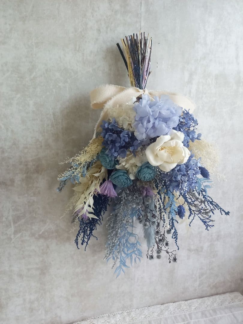 心安らぐブルー　スワッグ✿ブーケ　プリザーブドフラワー　　ドライフラワー
