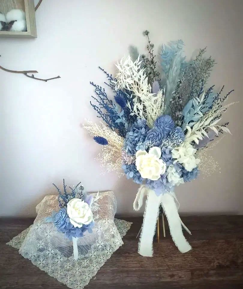 心安らぐブルー　スワッグ✿ブーケ　プリザーブドフラワー　　ドライフラワー