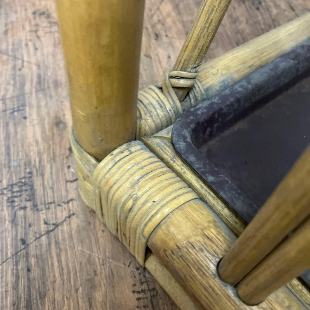 A-1 昭和レトロ ラタンスタンドミラー 姿見 傘立て 物掛け 古家具