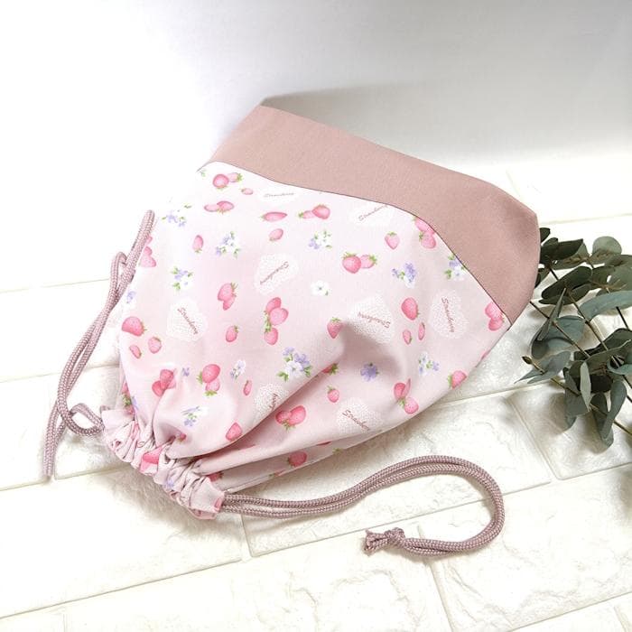 《送料無料》通園・通学3点セット・いちごとハートレース・ピンク　＃n1822