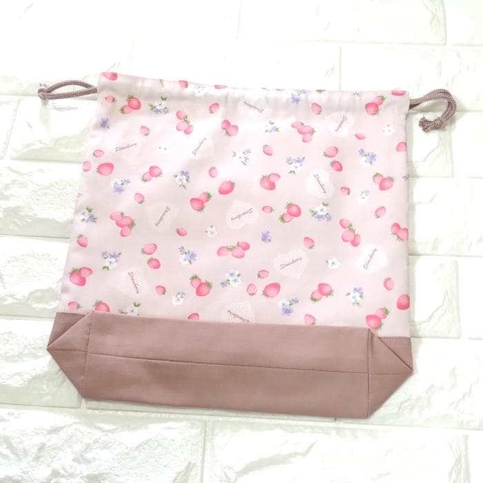 《送料無料》通園・通学3点セット・いちごとハートレース・ピンク　＃n1822