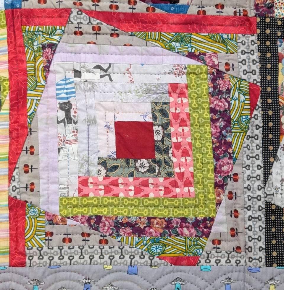 パッチワークキルト　タペストリー　ログキャビン　117✕117