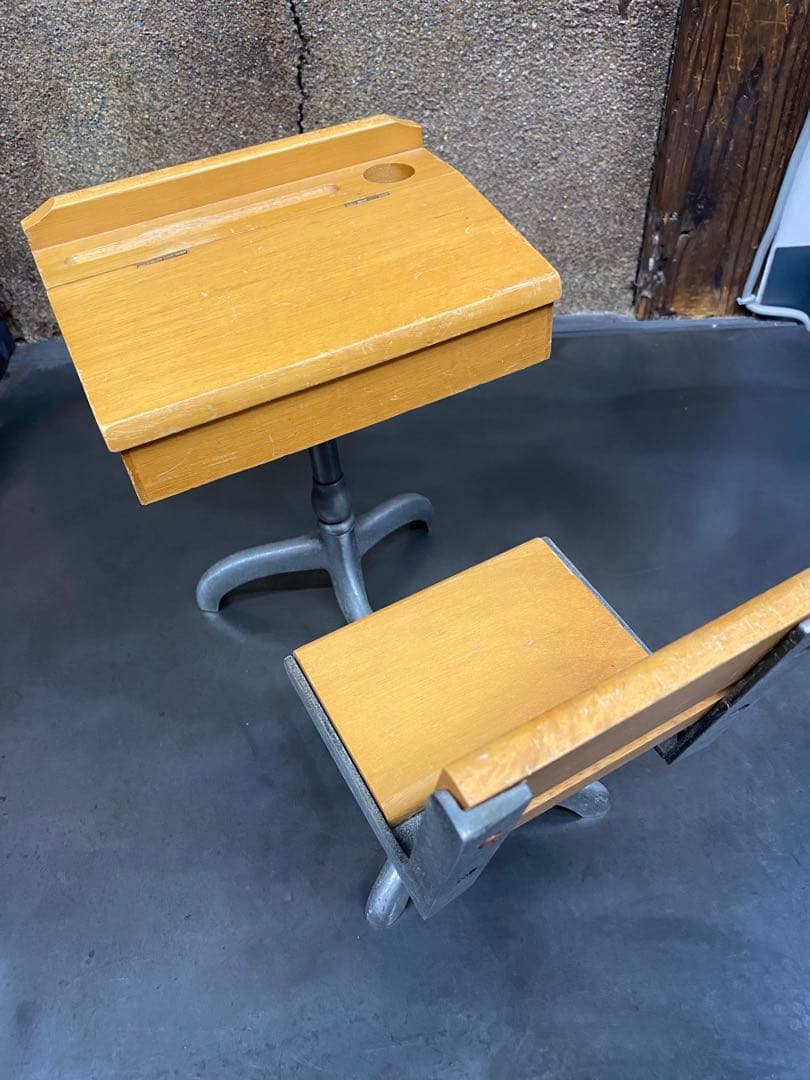 ヴィンテージ ミニチュア 学習デスク&チェア 木製 収納付き vintage