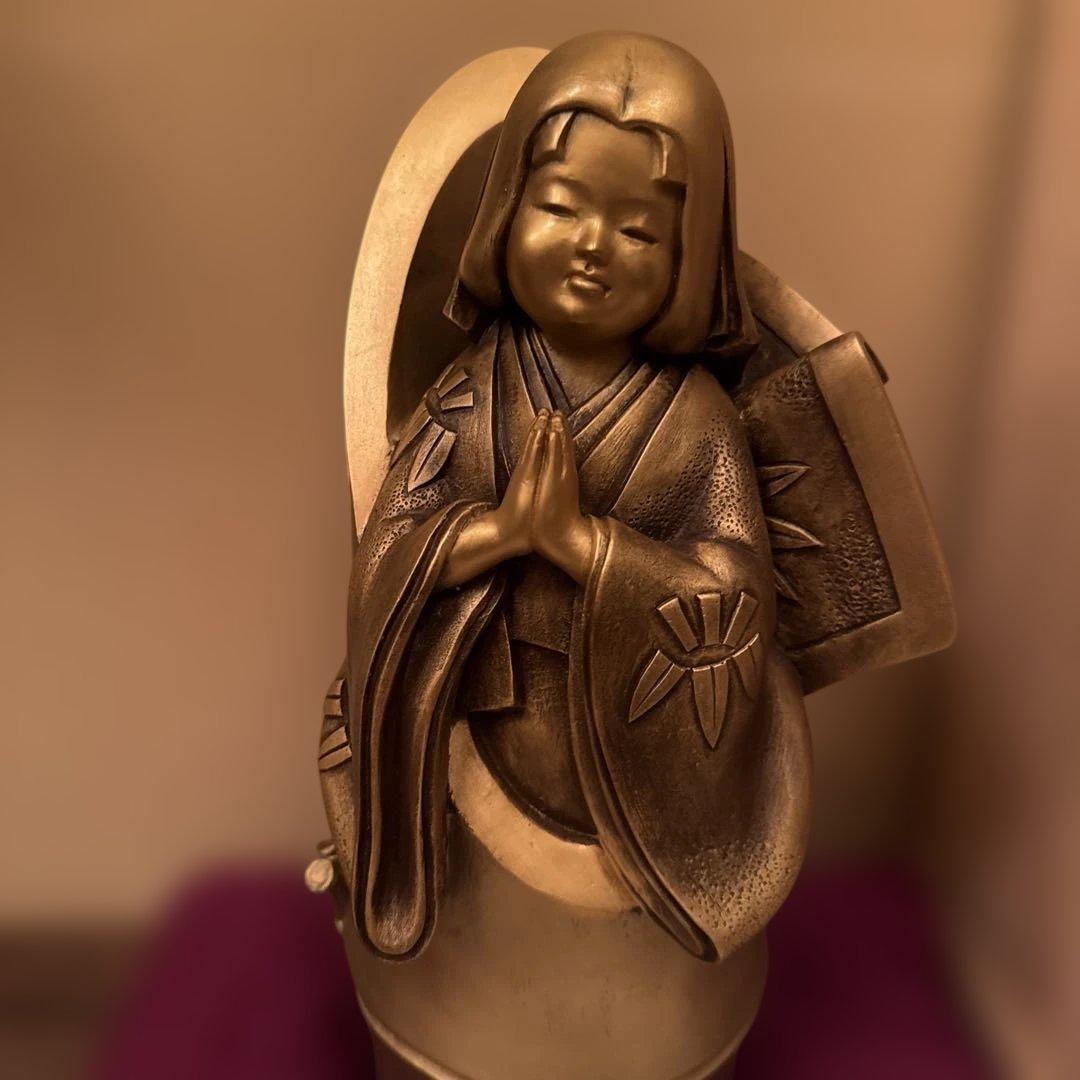 清河宗翠作　かぐや姫　ブロンズ像　台座・証明書・外箱付き　未使用品