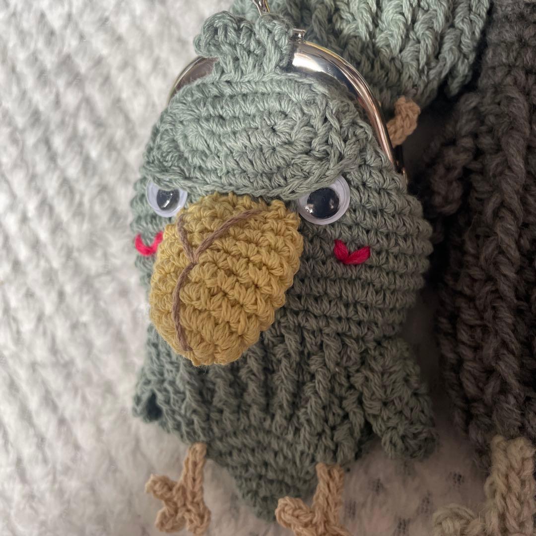 【Mi】ハシビロコウ　あみぐるみ　がま口　スマホポーチ