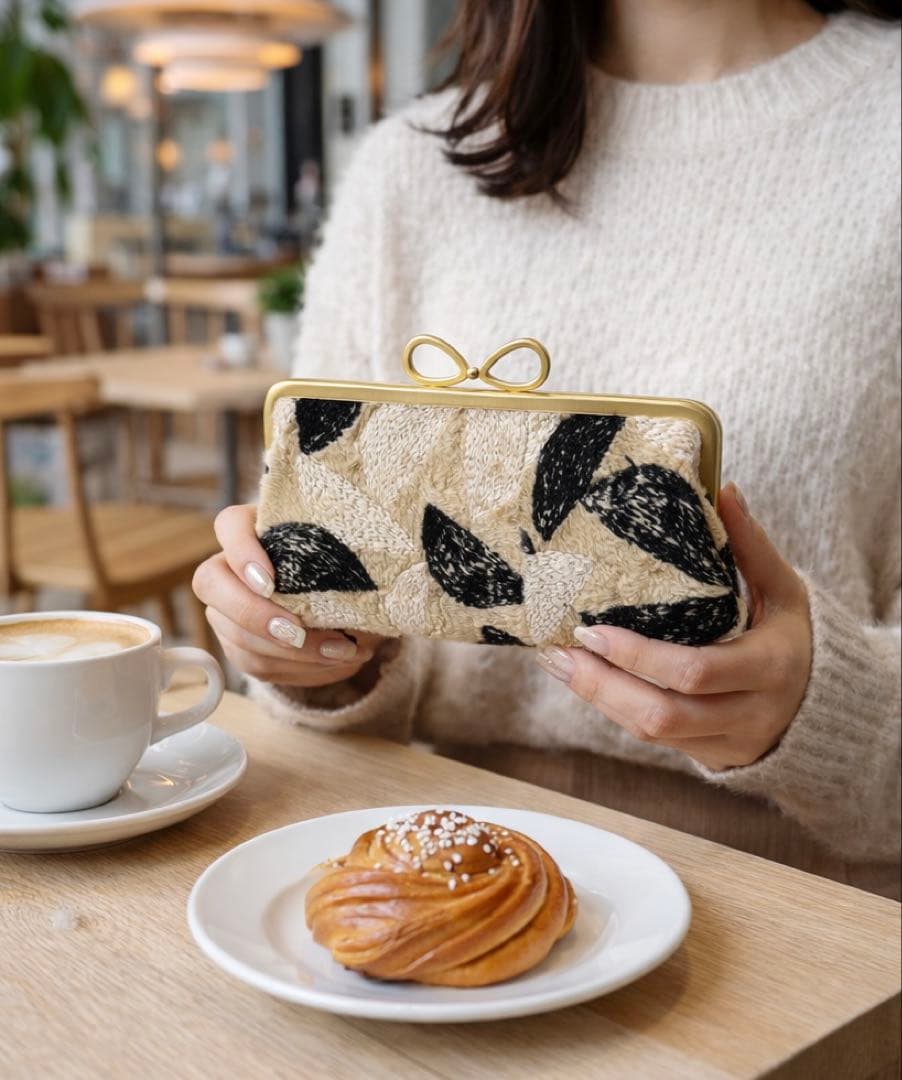 ミナペルホネン ハンドメイド リボン口金親子長財布がま口 voix とrosy