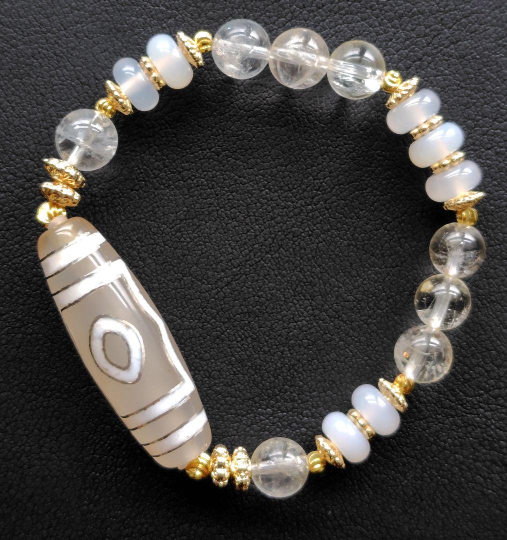 最強 財運向上  銀線入り 三眼天珠とアイリスシトリン サイズ15㌢