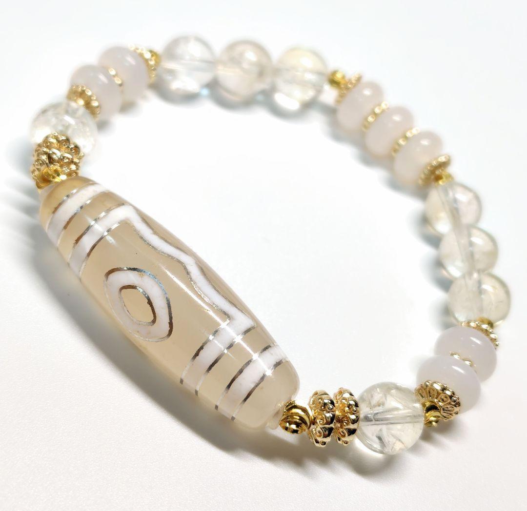 最強 財運向上  銀線入り 三眼天珠とアイリスシトリン サイズ15㌢