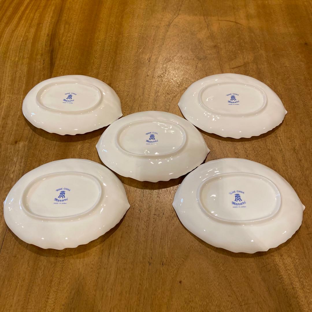 マルリボーンチャイナ薔薇細工葉形皿5枚箱付き