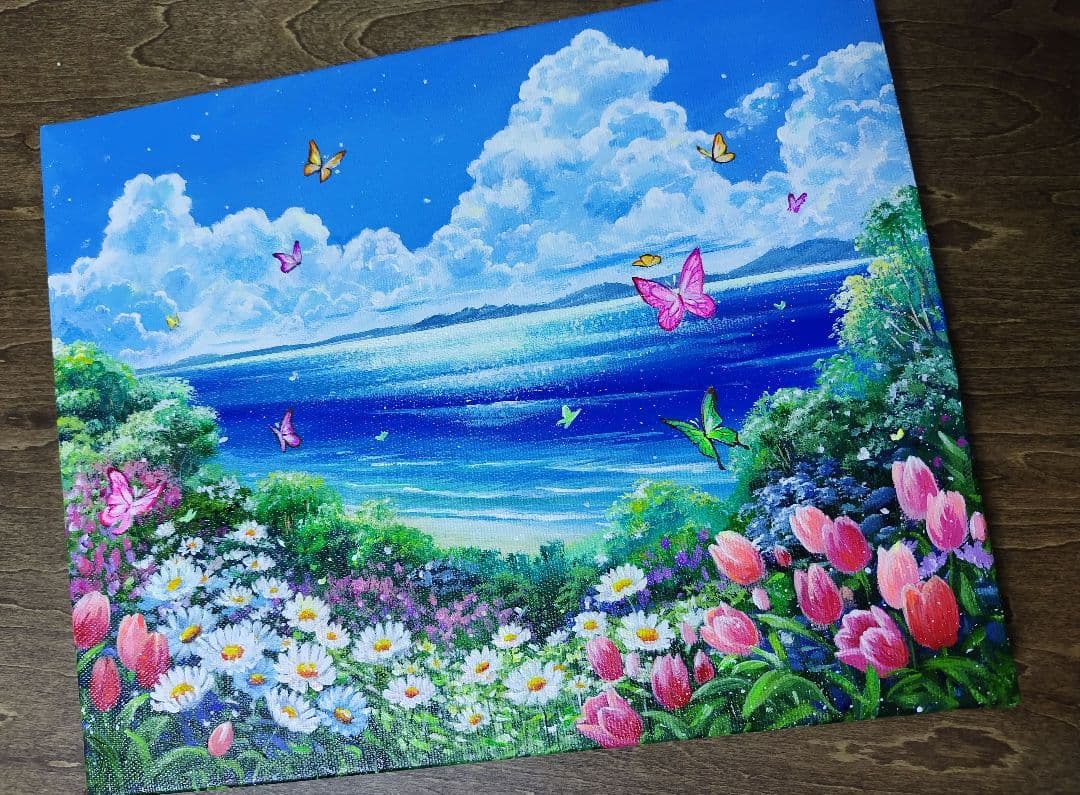 N*°様 【浜辺に咲く花】アクリル画 F3 風景画 絵画