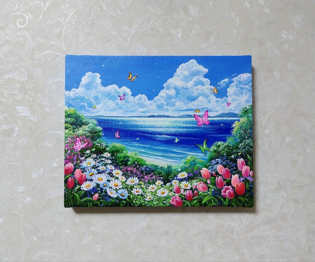 N*°様 【浜辺に咲く花】アクリル画 F3 風景画 絵画
