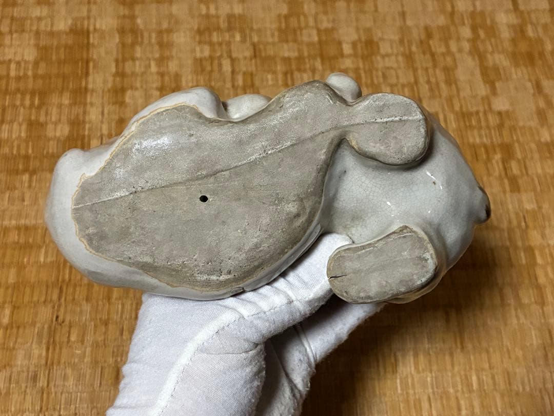 古陶器 犬の絡み 陶器 置物 ◯山 銘あり