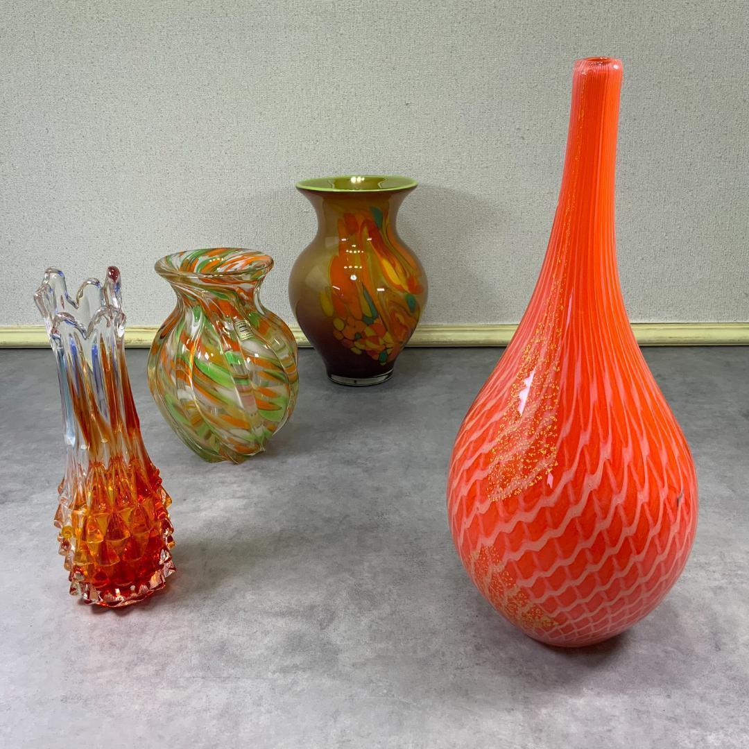 ジャパン ヴィンテージ ガラス ベース オレンジ 花器 花瓶 ビンテージ