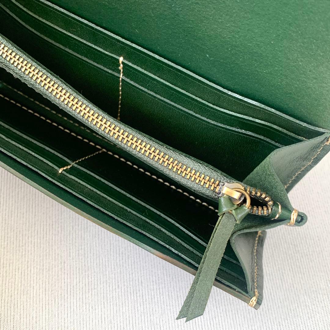 新品 財布 本革 長財布 メンズ レディース ヌメ革 牛革 ダークグリーン
