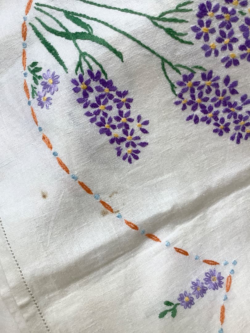 ヴィンテージ　手刺繍　テーブルクロス　イギリス製　B