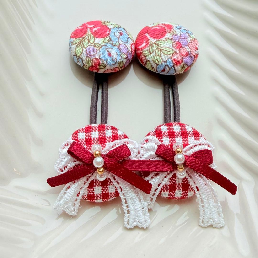 233✾︎ ハンドメイド　ヘアゴム2個セット　22㎜くるみボタン