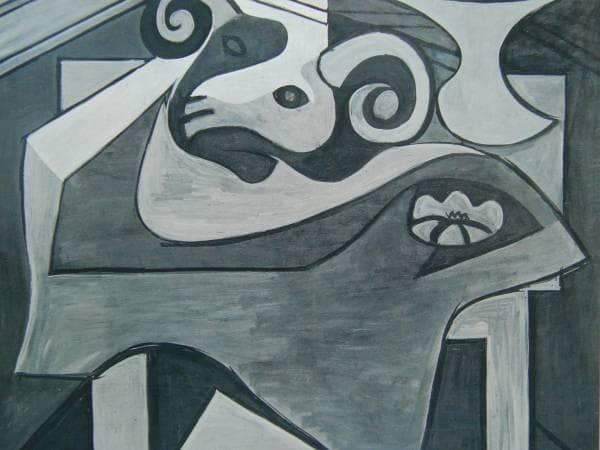 パブロ・ピカソ、【テーブルの上の牡羊の顔】、希少画集画、新品高級額・額装付