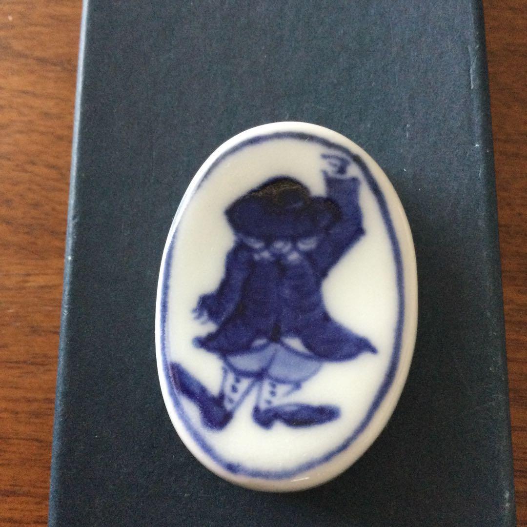 希少　有田焼　青花　しん窯　手描き　異人絵箸置き 5組セット