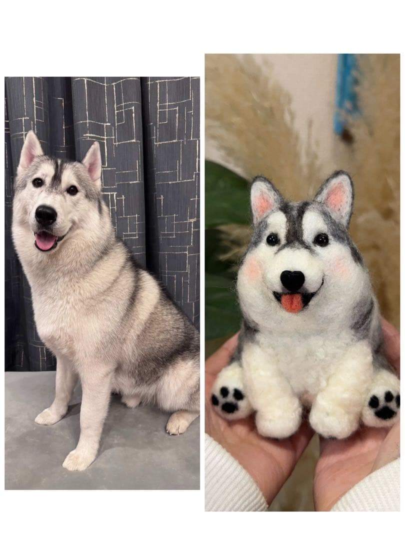 羊毛フェルト　うちの子マスコット　はなここ　お鼻がハートのうちの子　マスコット