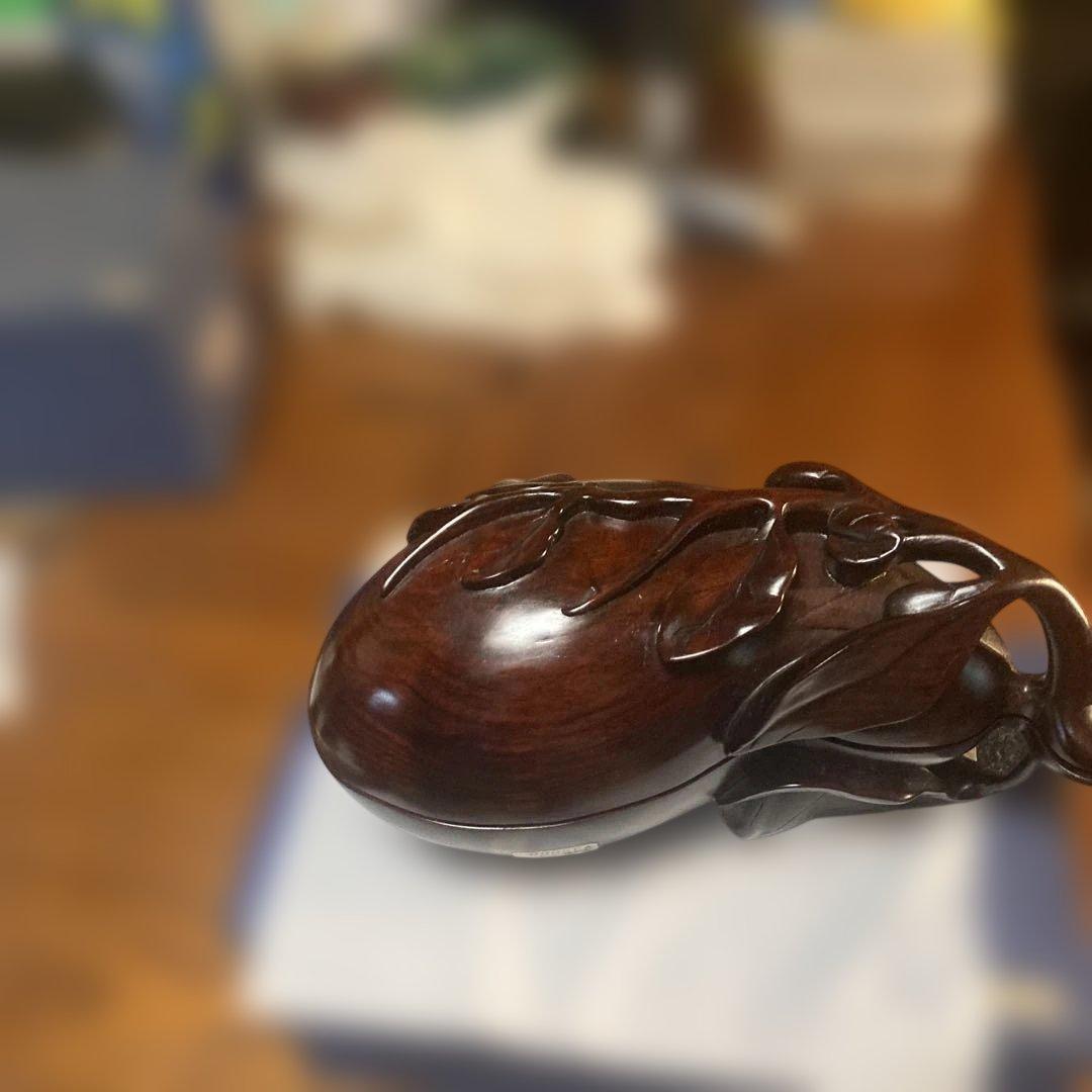 木製紫檀　茄子の香合　置物 紫檀　ダークブラウン