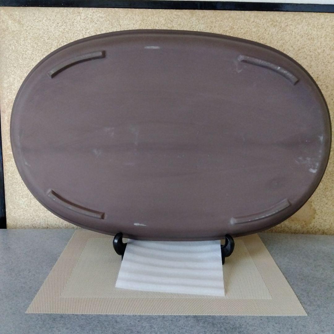 ★ 未使用品 小原流花器 烏泥小判型水盤 / 長径約62.5㎝