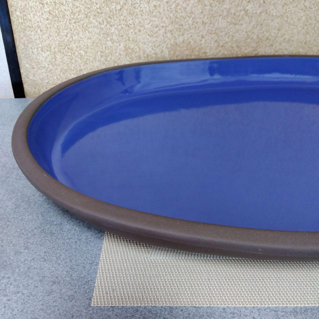 ★ 未使用品 小原流花器 烏泥小判型水盤 / 長径約62.5㎝