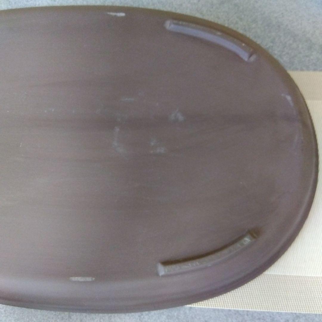 ★ 未使用品 小原流花器 烏泥小判型水盤 / 長径約62.5㎝