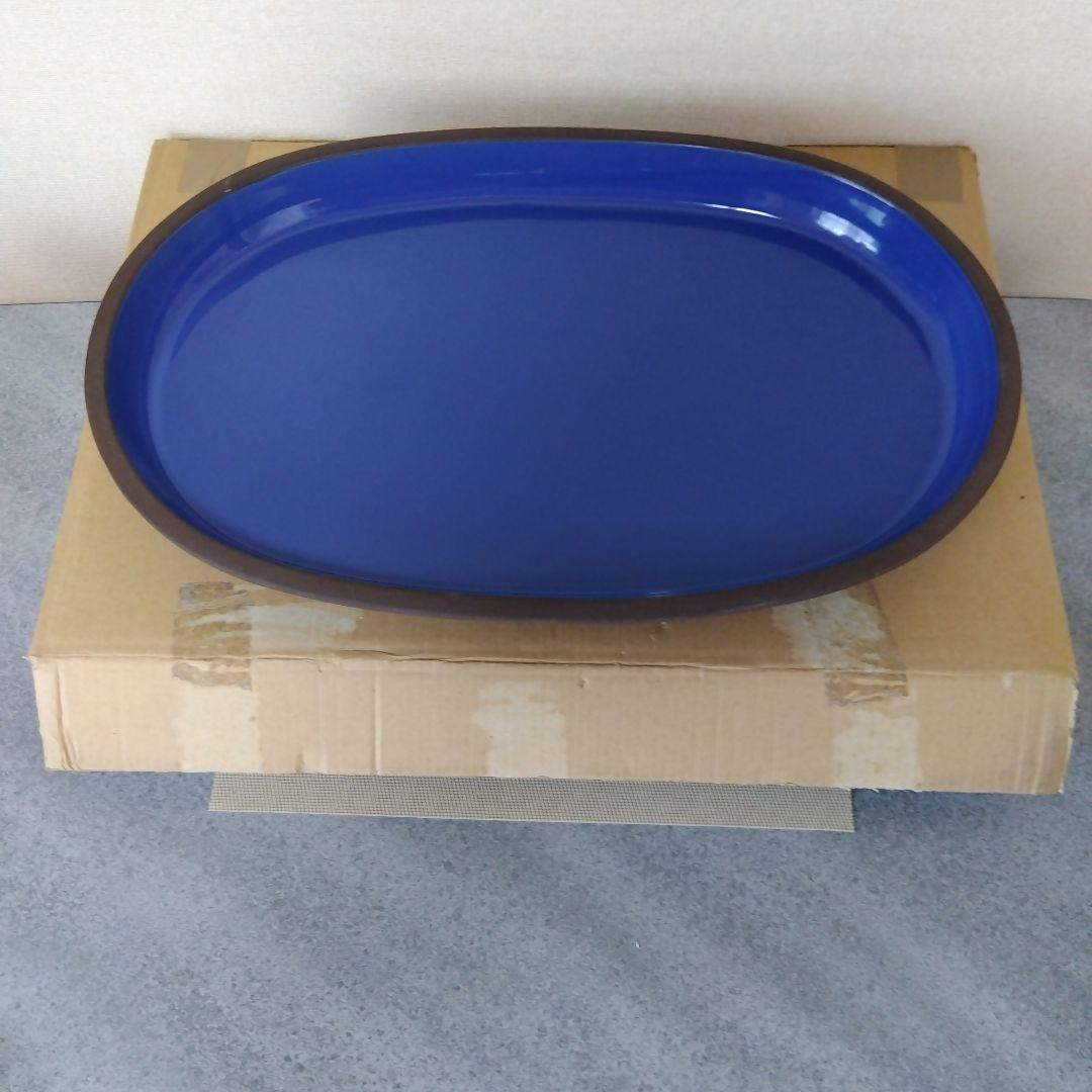 ★ 未使用品 小原流花器 烏泥小判型水盤 / 長径約62.5㎝