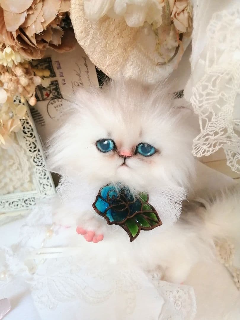 おっとり女の子♡ペルシャ子猫ちゃん♡アートドール♡ぬいぐるみ♡ネコ♡薔薇 ベビー