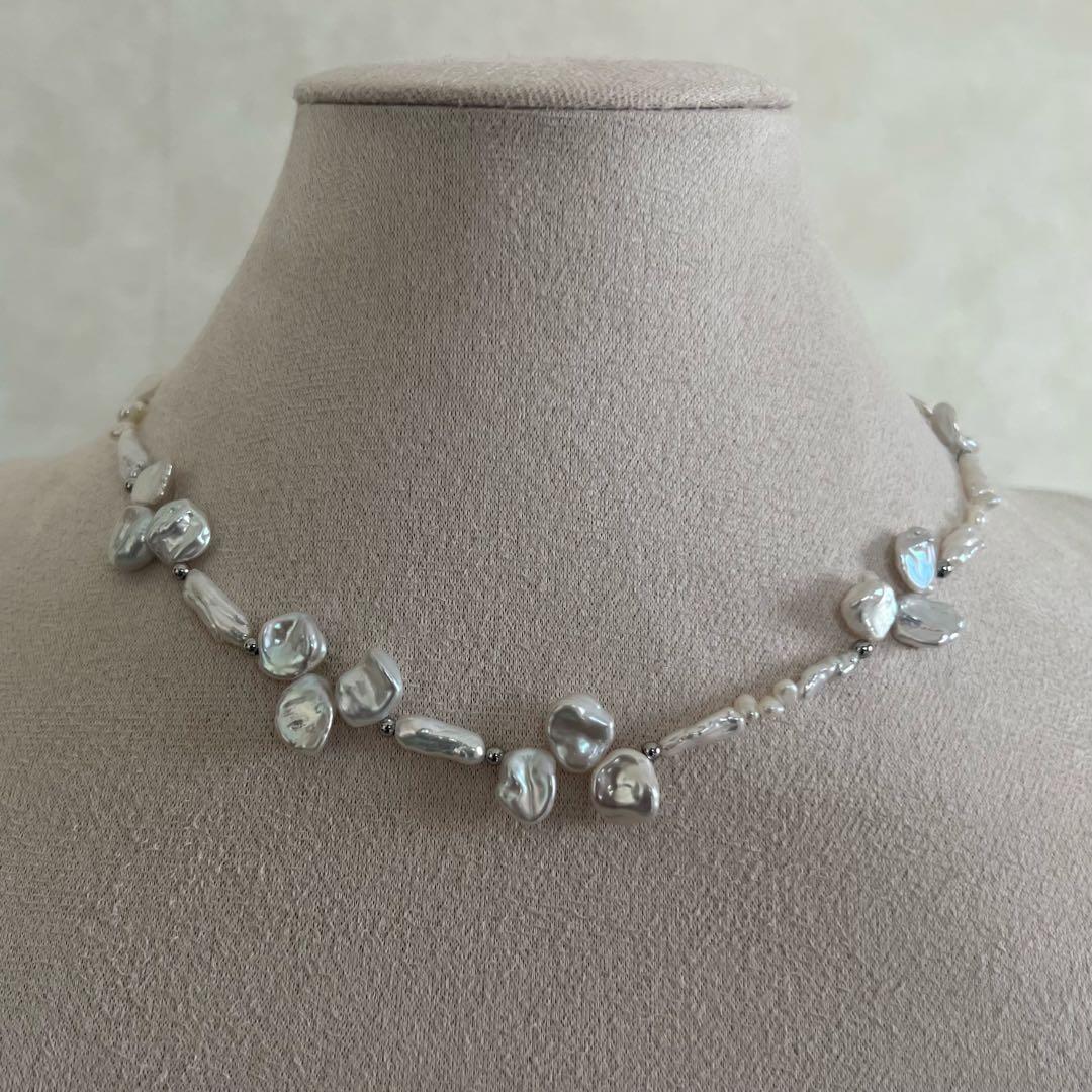淡水パールネックレス　花びらケシパール　スティック型バロックパール　ネックレス