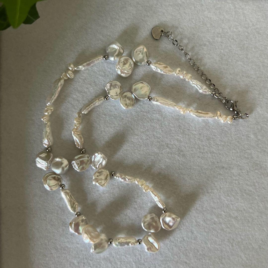 淡水パールネックレス　花びらケシパール　スティック型バロックパール　ネックレス