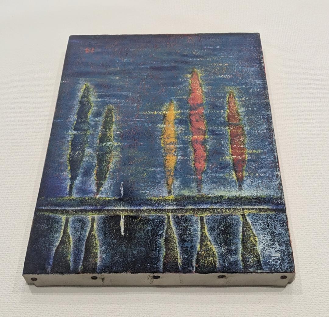 油絵「水面の樹」田中将寛作 （額装済み）