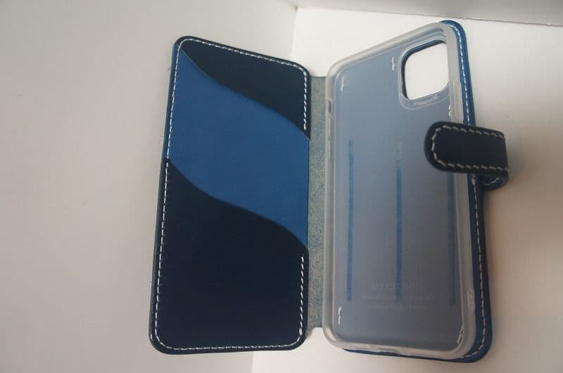 iPhone11 PRO MAX用国産サドルレザーのケース【ブルー】
