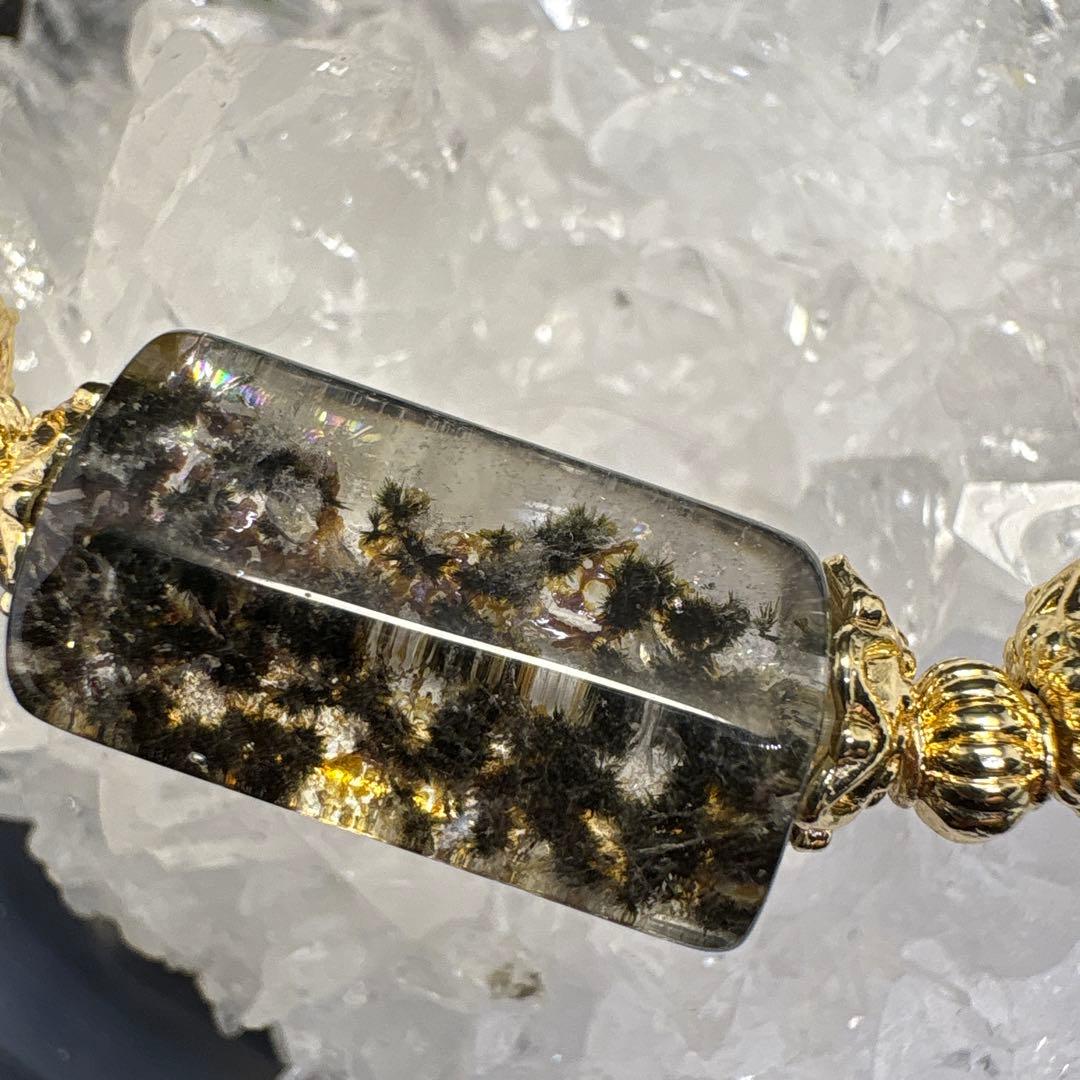 【希少】ホーランダイト　星入り水晶　虹入り　ブラック翡翠カット　ブレスレット