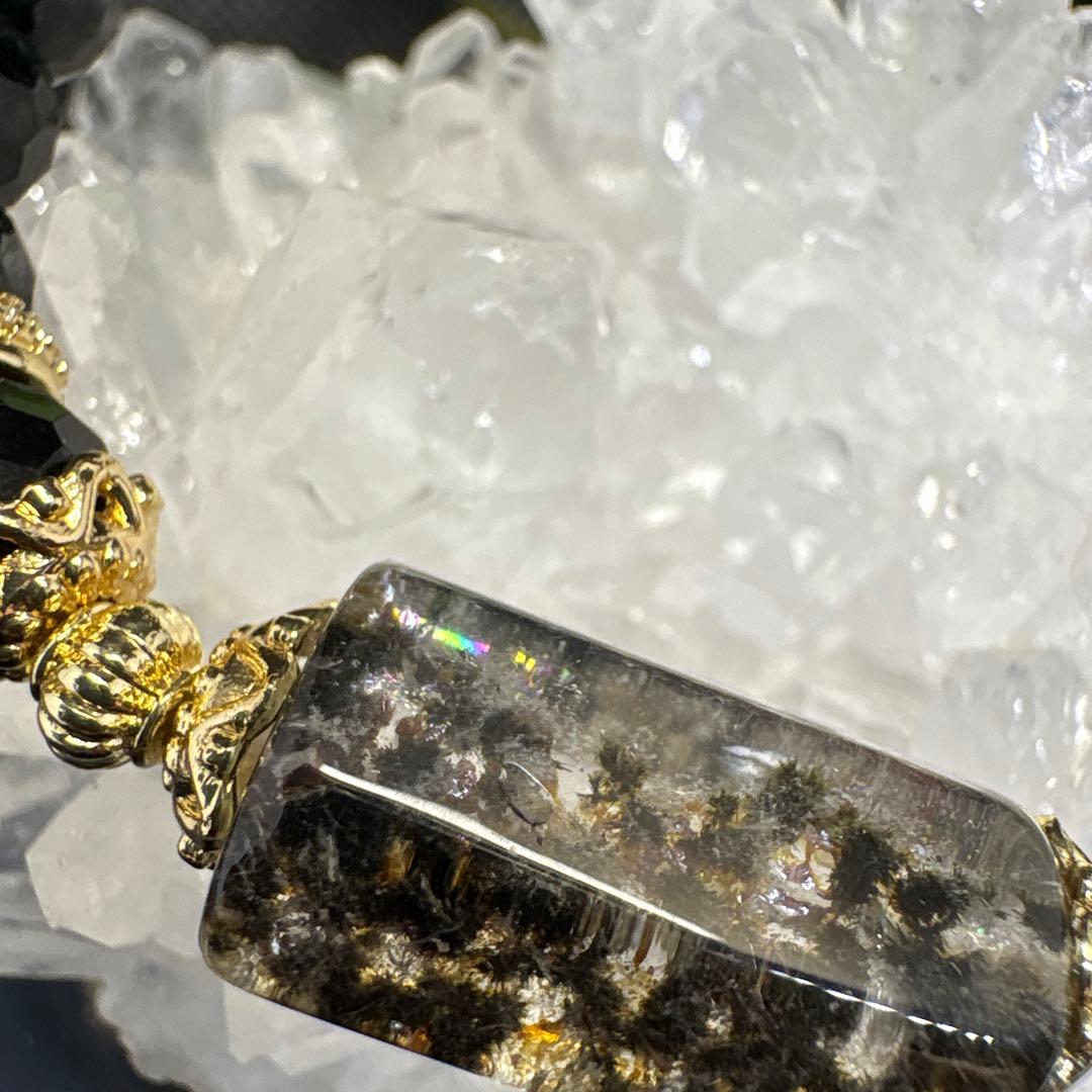 【希少】ホーランダイト　星入り水晶　虹入り　ブラック翡翠カット　ブレスレット