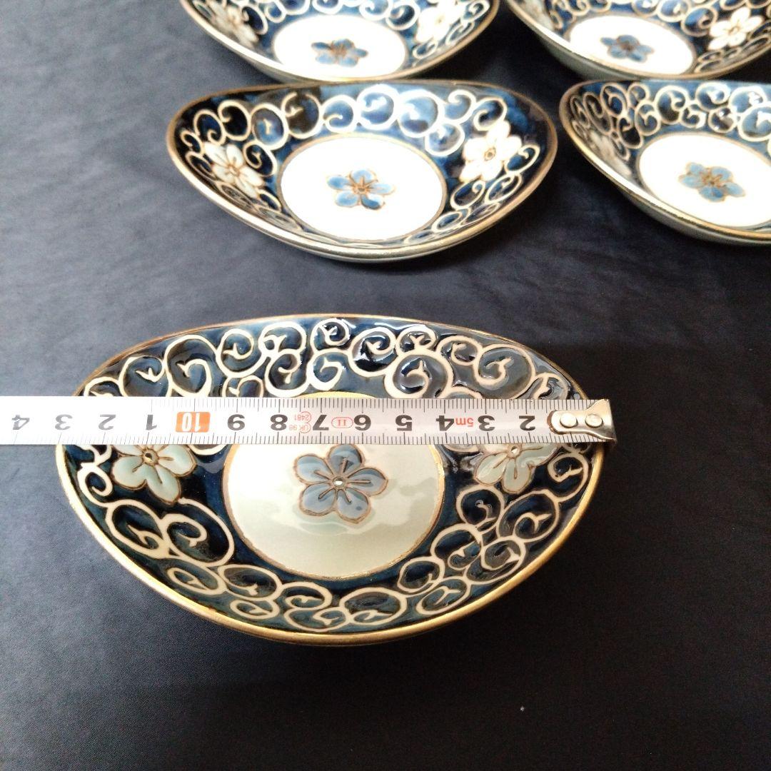 未使用 波佐見焼 龍庵窯 楕円形銘々皿5枚　料亭　懐石料理　HASAMI