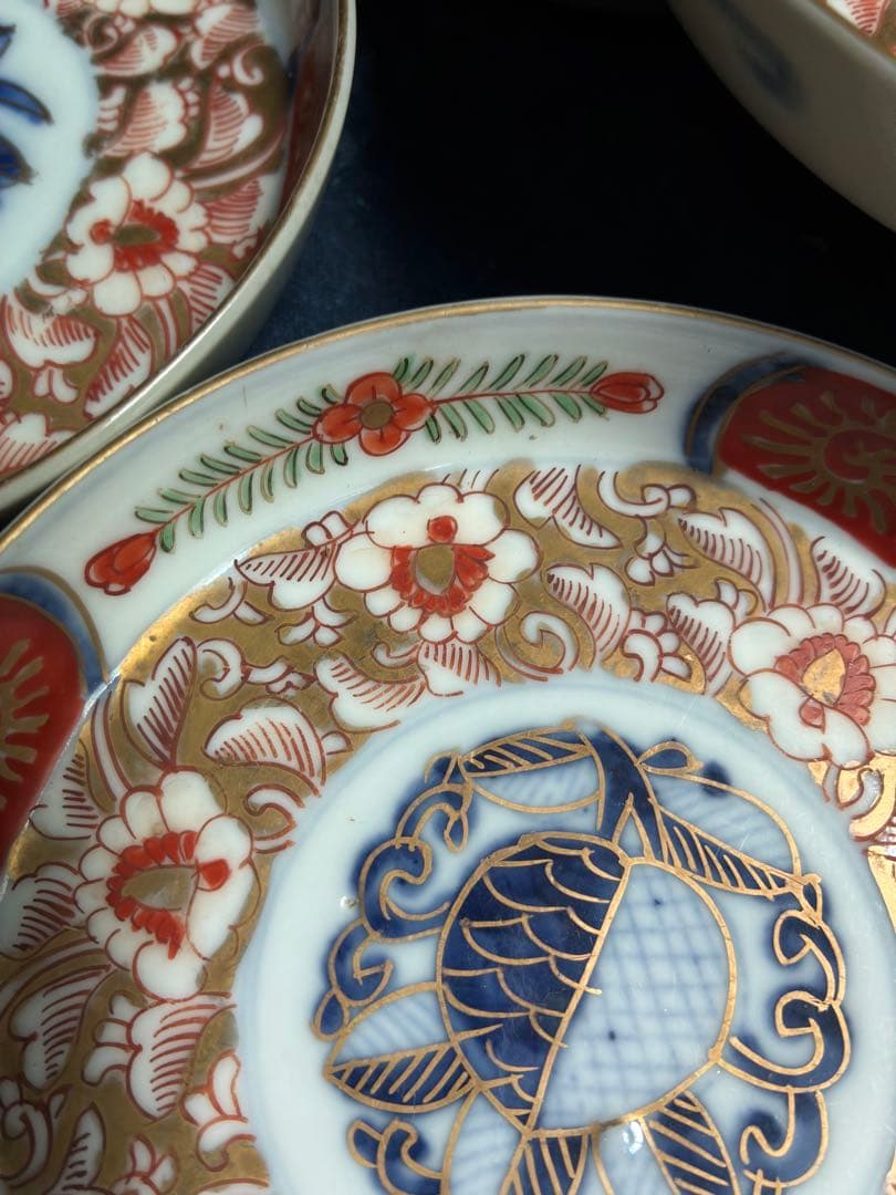 古伊万里　金彩　色絵　花文様　小皿　5枚　傷無し　明治　直径12.3センチ