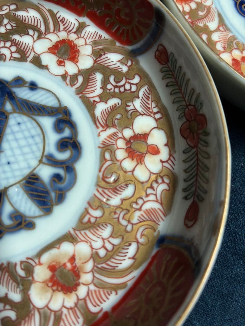 古伊万里　金彩　色絵　花文様　小皿　5枚　傷無し　明治　直径12.3センチ