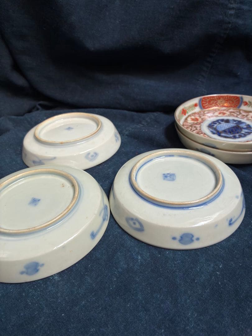 古伊万里　金彩　色絵　花文様　小皿　5枚　傷無し　明治　直径12.3センチ