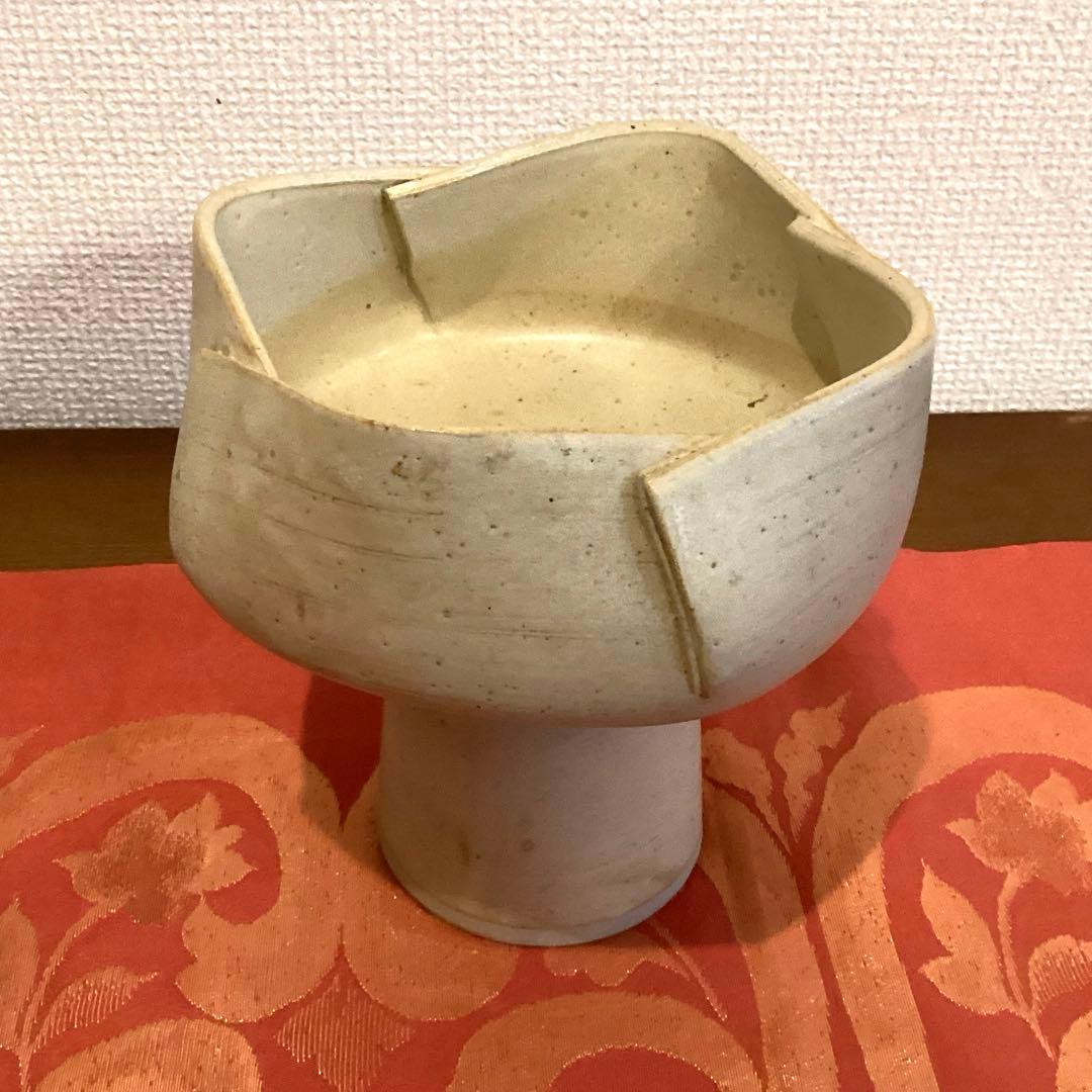 草月流花器 ベージュ系コンポート型 二種 ヴィンテージ