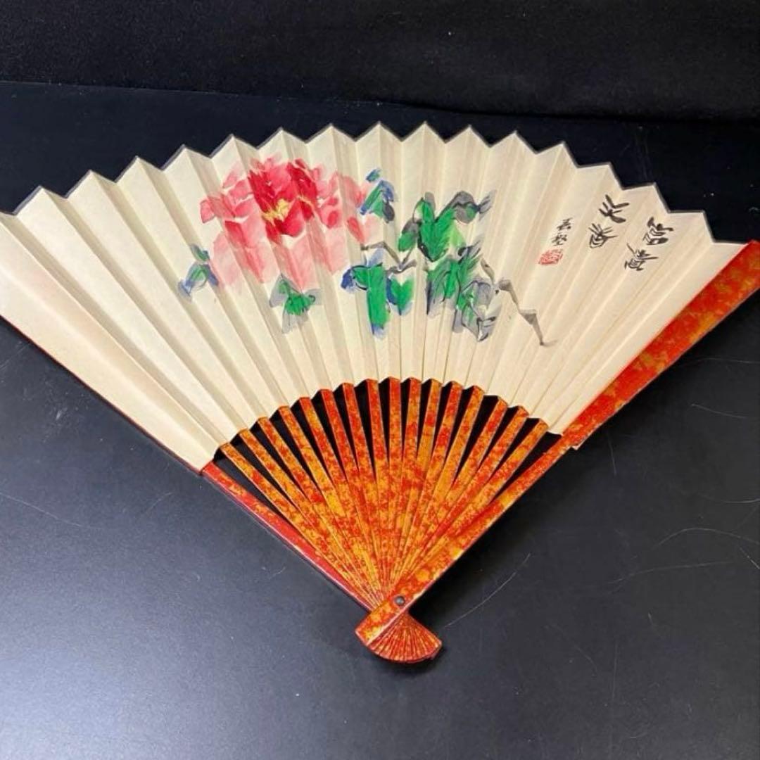 旧家蔵出し 中国 骨董品 赤金 鎏金扇。