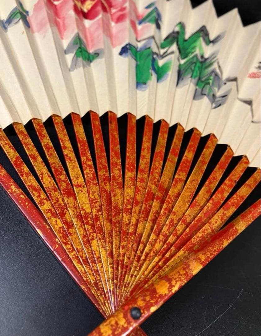 旧家蔵出し 中国 骨董品 赤金 鎏金扇。