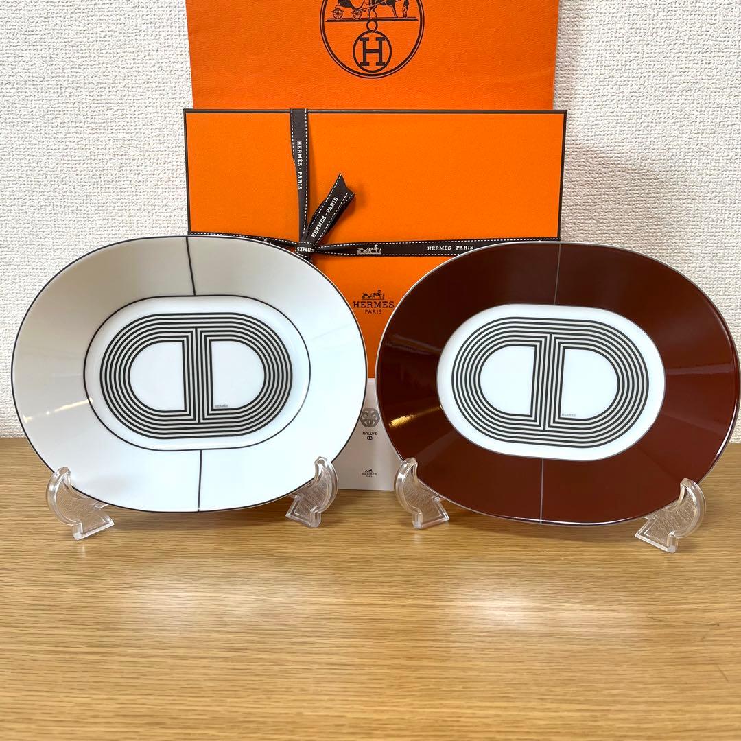 【レッド　2枚】エルメス ラリー 24 オーバルプレート 22cm