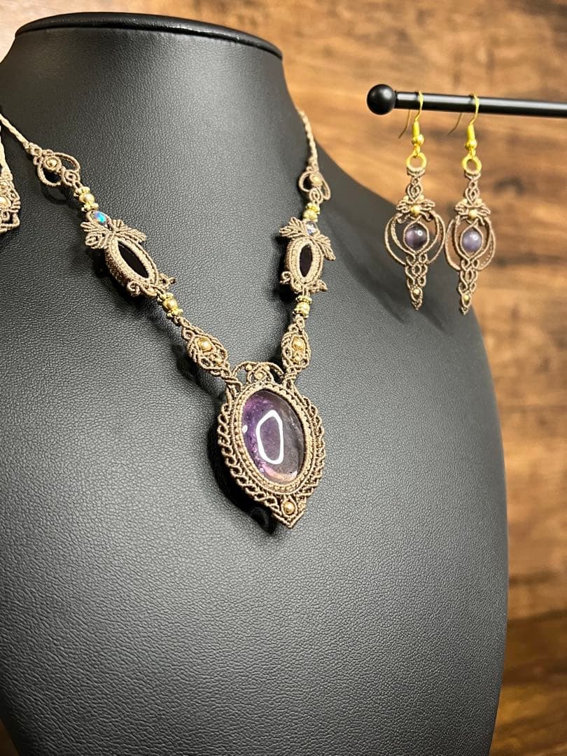 アメトリン×アメシスト マクラメジュエリー｜天然石ネックレス ピアス