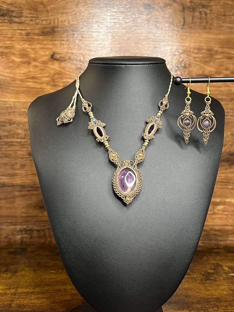 アメトリン×アメシスト マクラメジュエリー｜天然石ネックレス ピアス