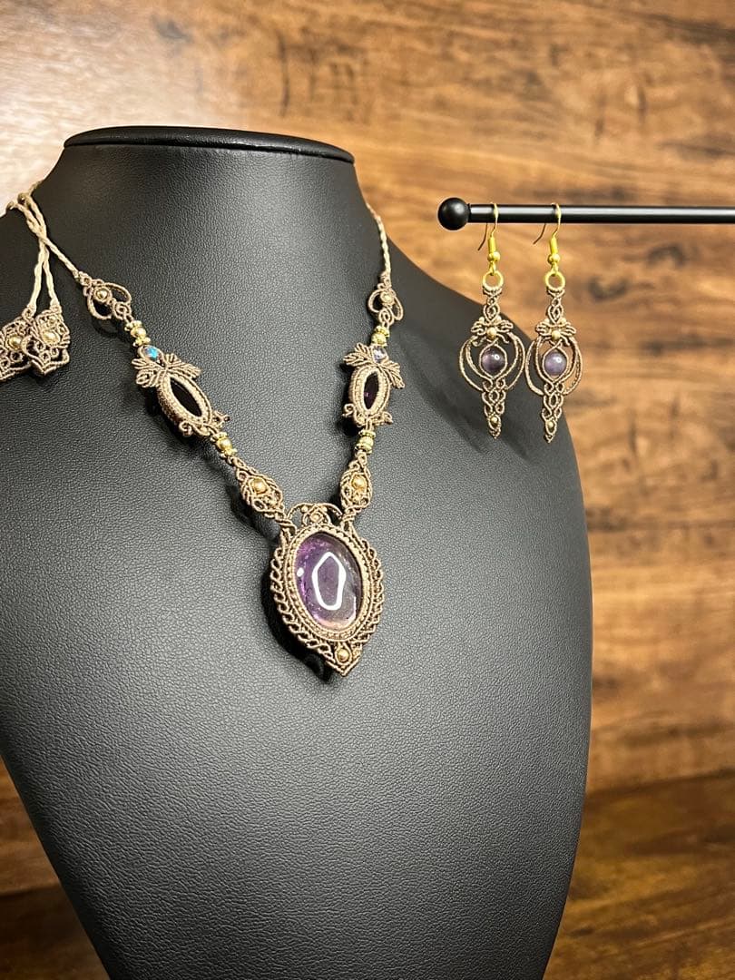 アメトリン×アメシスト マクラメジュエリー｜天然石ネックレス ピアス