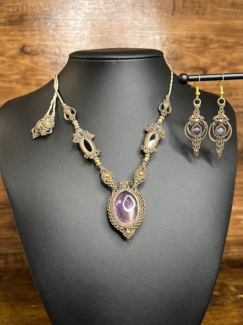 アメトリン×アメシスト マクラメジュエリー｜天然石ネックレス ピアス